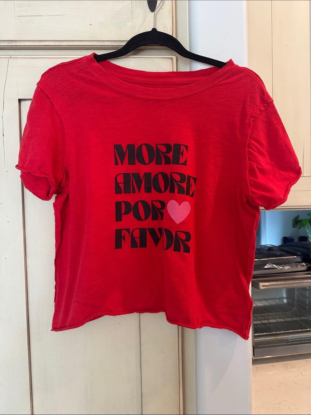 Anthropologie Maeve 100% Cotton Red Tee “More Amore”